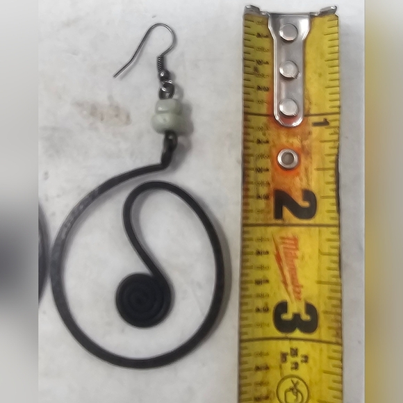 Artisan Crafted Copper Tribal Spiral Hoop Dangle Earrings With Green Beads 3” - Picture 8 of 9